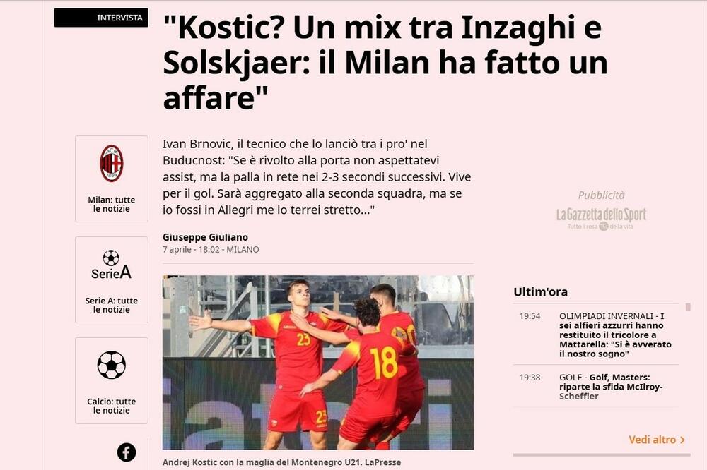 Brnović za Gazetu: Od Kostića očekujte i obične i spektakularne golove, on je miks Inzagija i Solskjera