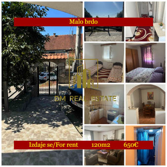 Dvosobna kuca, 120m2, Malo brdo, Podgorica, Izdavanje