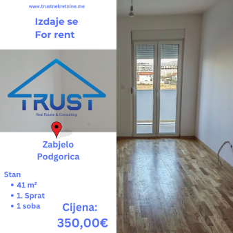 Izdaje se jednosoban nenamješten stan površine 41 m2!