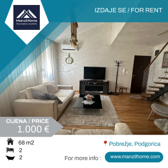 Izdaje se luksuzno namješten dvosoban duplex od 68m2, Pobrežje