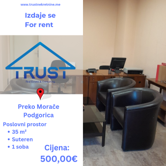 Izdaje se namješten poslovni prostor površine 35 m2!