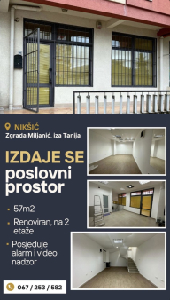Izdajem poslovni prostor 57m2 u blizni hotela Onogošt.