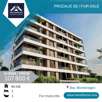 Jednosoban stan 43m2, Bar, Prodaja