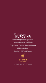 Kupujem veći poslovni prostor - 250 000 eura