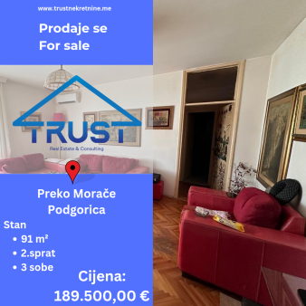 Prodaje se trosoban polunamješten stan površine 91 m2!