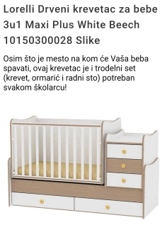 Prodajem djeciji krevetič, 3u1 Lorelli, sa komodom i dva dušeka