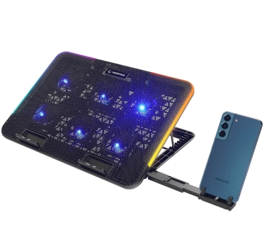 Rampage SIXPOWER R9 hladnjak za notebook sa 6 ventilatora i RGB osvetljenem sa drzacem za telefon