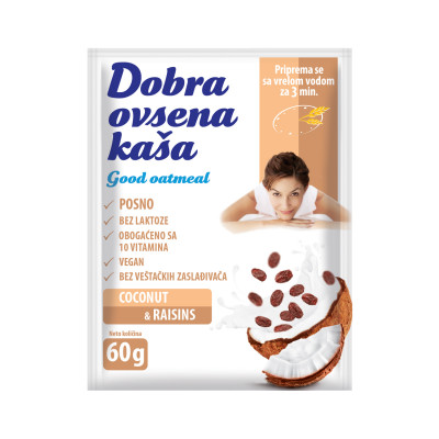 Dobra ovsena kaša kokos i suvo grižđe 60g