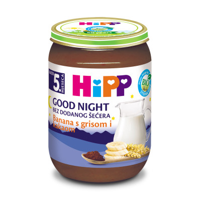 Hipp Bio kašica za laku noć banana sa grizom i kakaom 190 g