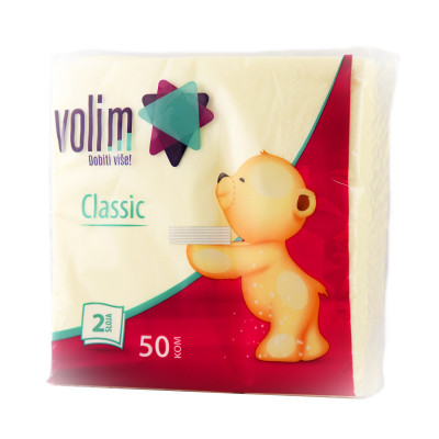 Salvete dvoslojni 33x33 žute 50 komada Volim